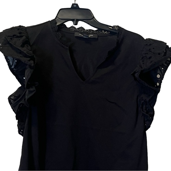Marc New York Black Ruffle Sleeve with lace trim Shirt Top - Picture 7 of 10